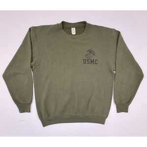 Vintage USMC Military Sweatshirt Mens M Green Crewneck Pullover Marine Corps‎